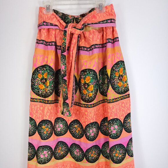 Vtg Mr B of California Maxi Skirt Small? Boho Black Orange Pink Floral Print - Picture 1 of 10